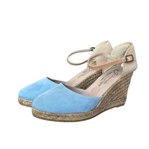 Anthropology Anthro Gaimo Blue Nubuck Jute Wedge Espadrille. Size 9.5 / 41